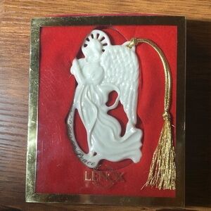 Lenox Retro Praying Upright Angel Peace Printed in Gold Flat Ornament with Box